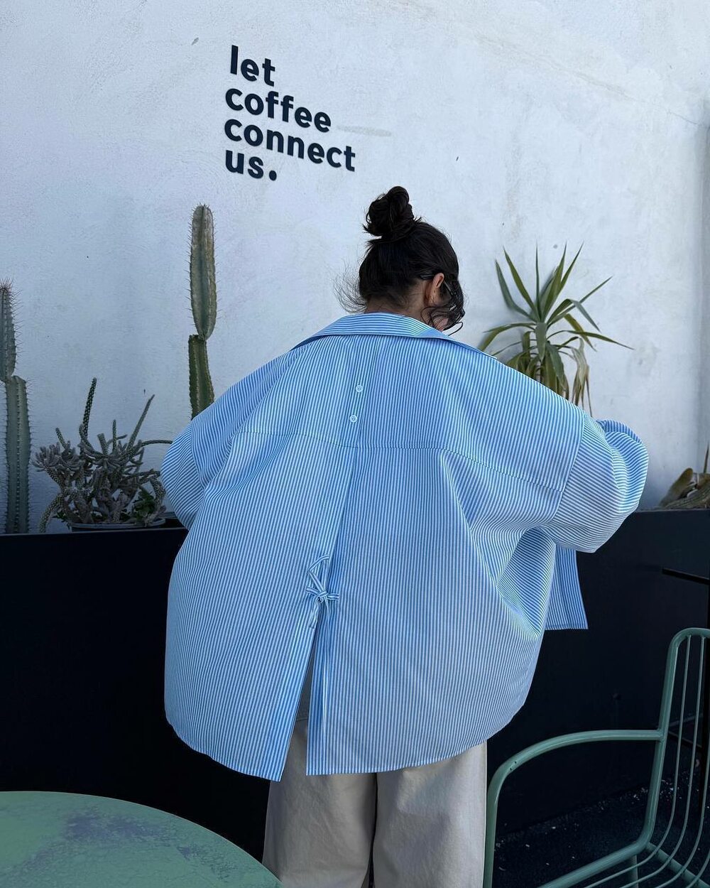 Рубашка оверсайз хлопковая в полоску цвет голубой