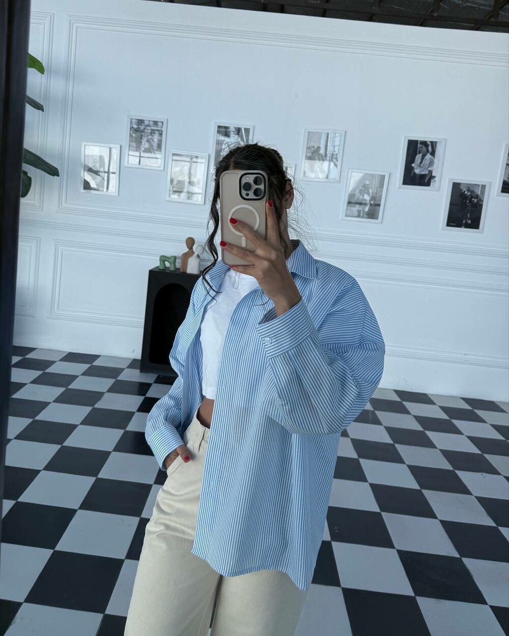 Рубашка оверсайз хлопковая в полоску цвет голубой