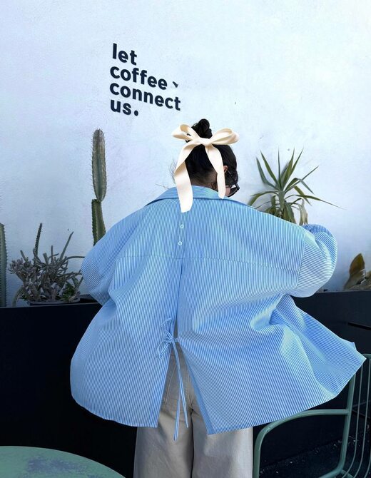 Рубашка оверсайз хлопковая в полоску цвет голубой