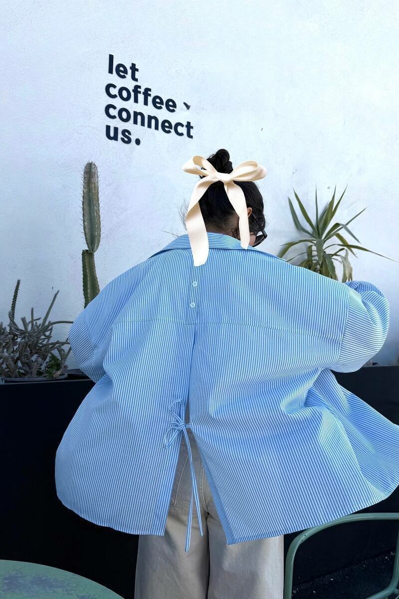 Рубашка оверсайз хлопковая в полоску цвет голубой