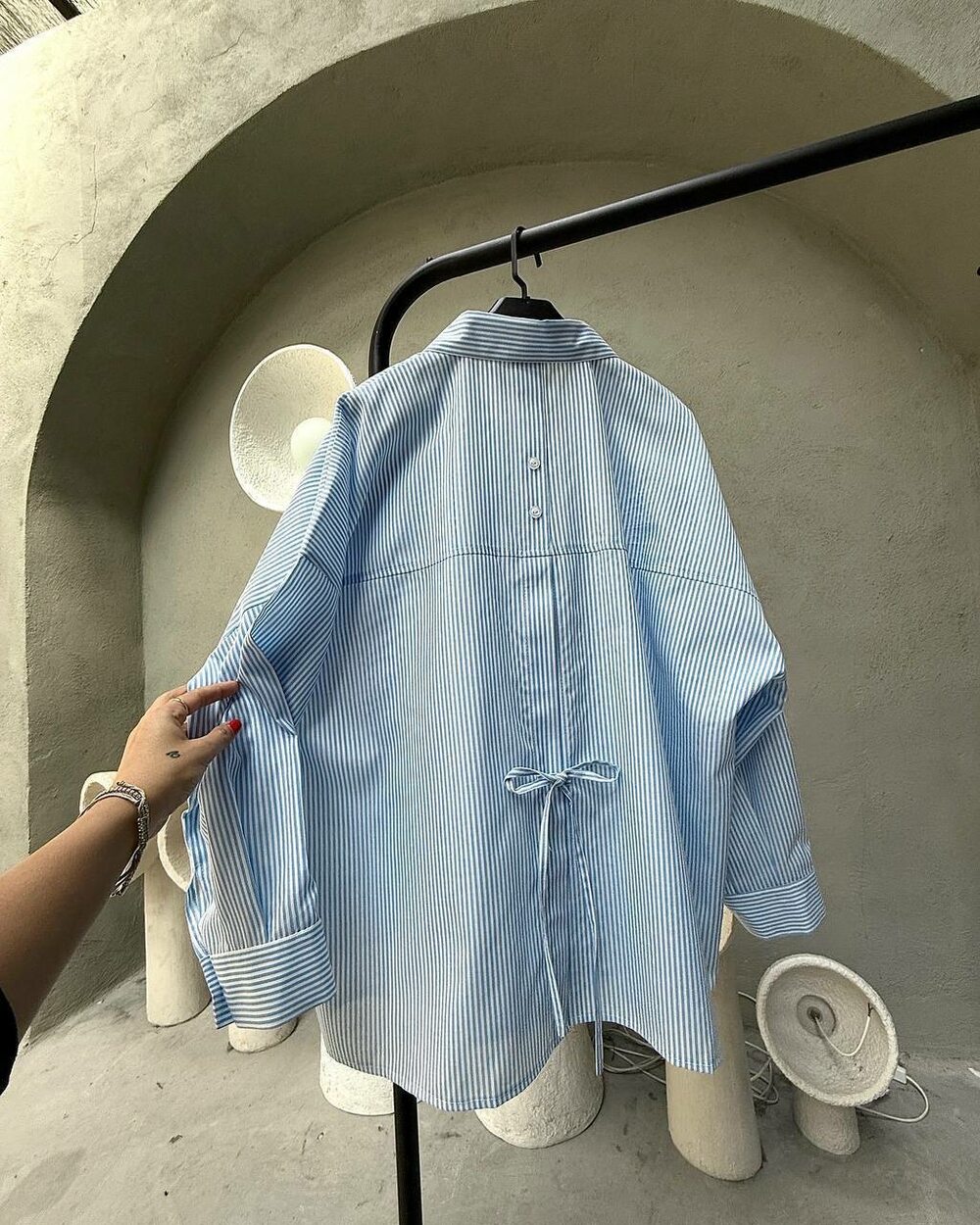 Рубашка оверсайз хлопковая в полоску цвет голубой