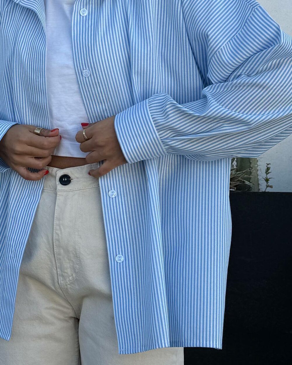 Рубашка оверсайз хлопковая в полоску цвет голубой