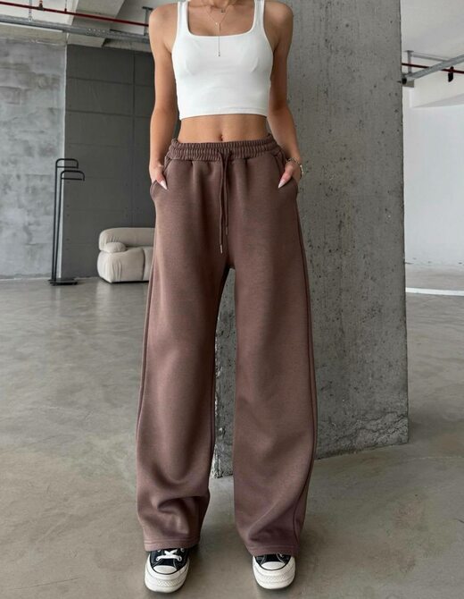 Штаны спортивные широкие на флисе цвет шоколад