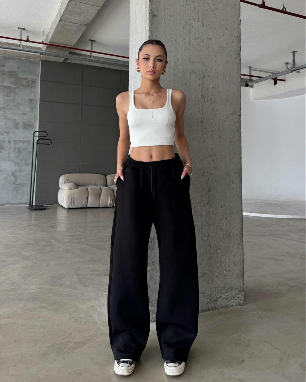 Штани широкі на флісі колір чорний