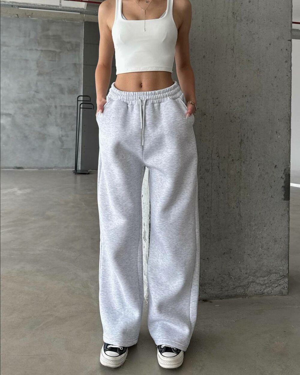 Штани спортивні широкі на флісі колір меланж