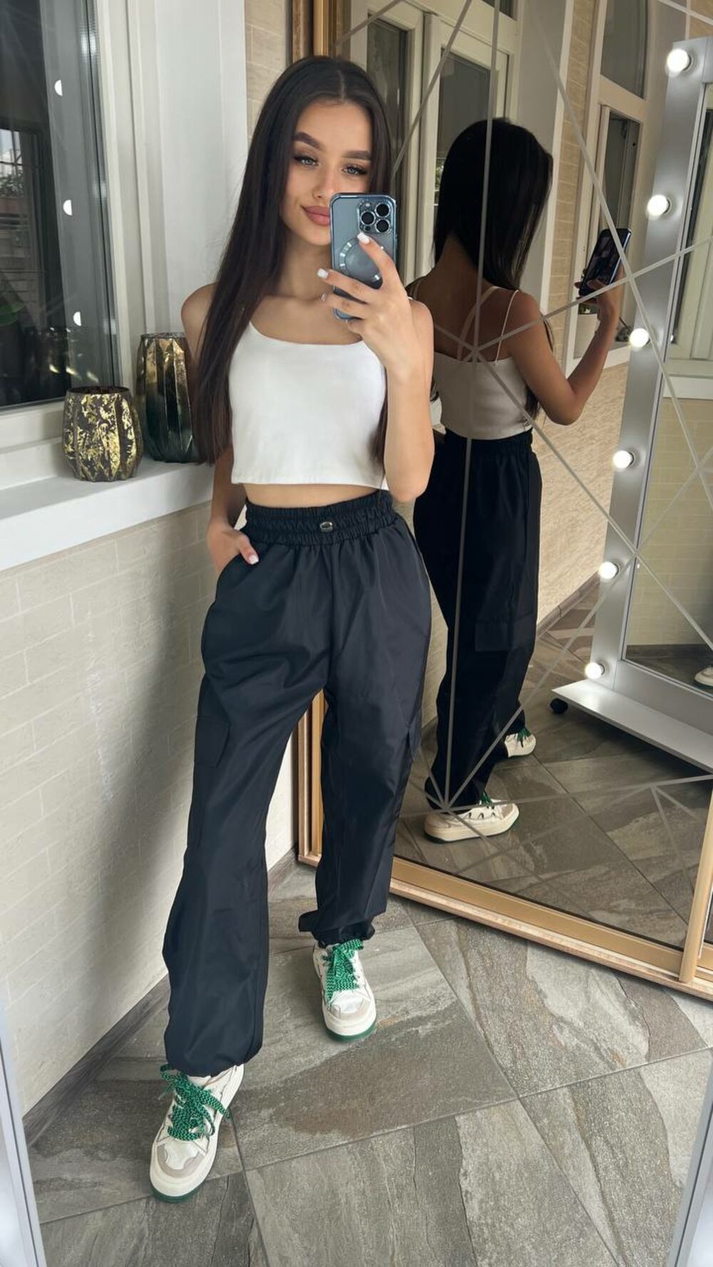 Штани карго модні з кишенями колір чорний