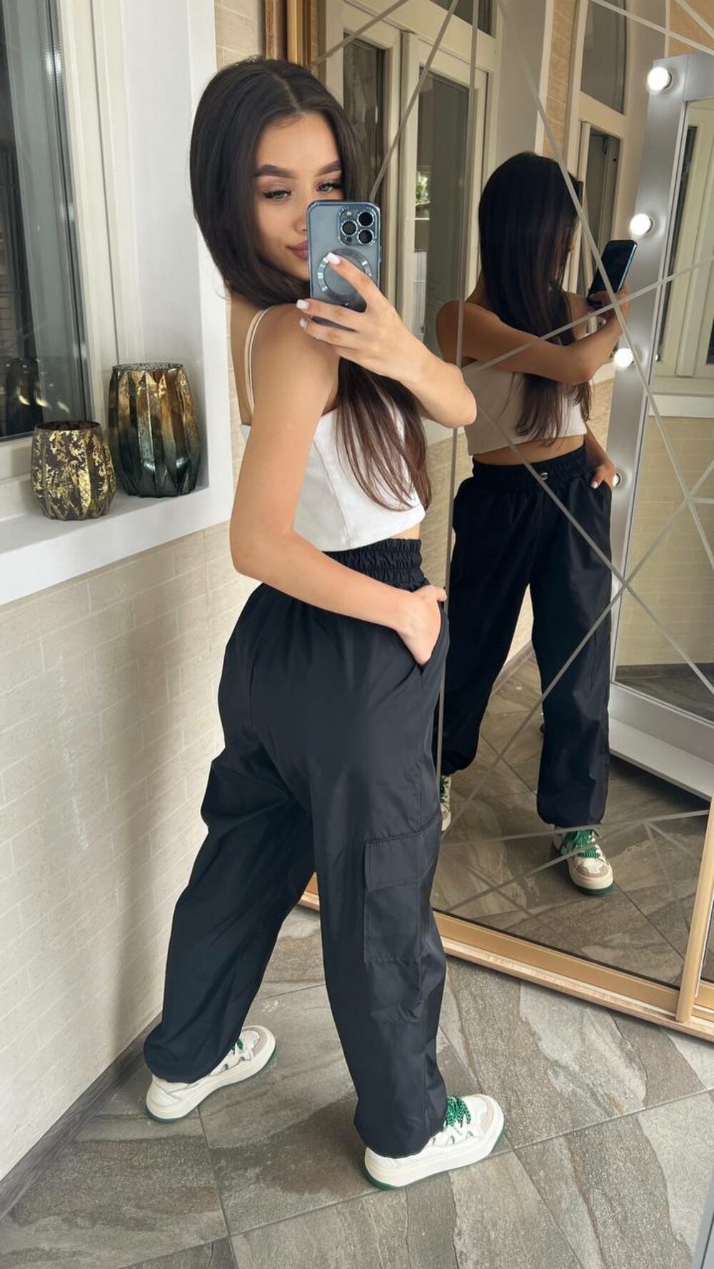 Штани карго модні з кишенями колір чорний