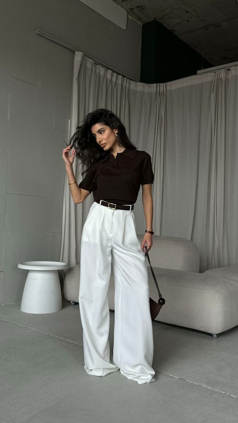 Штани плацце на високій посадці, колір молочний