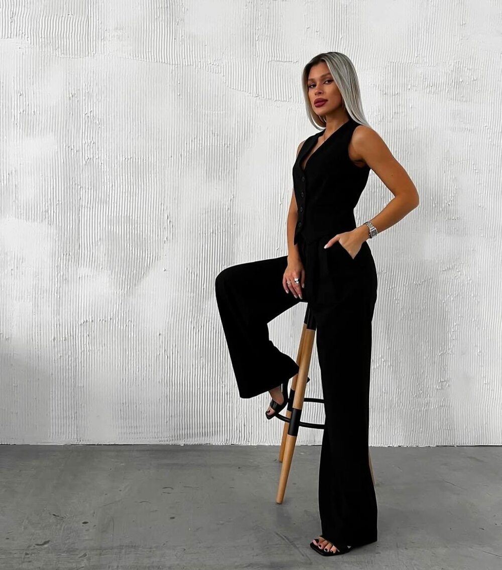 Костюм двійка, штани палаццо та жилет, колір чорний