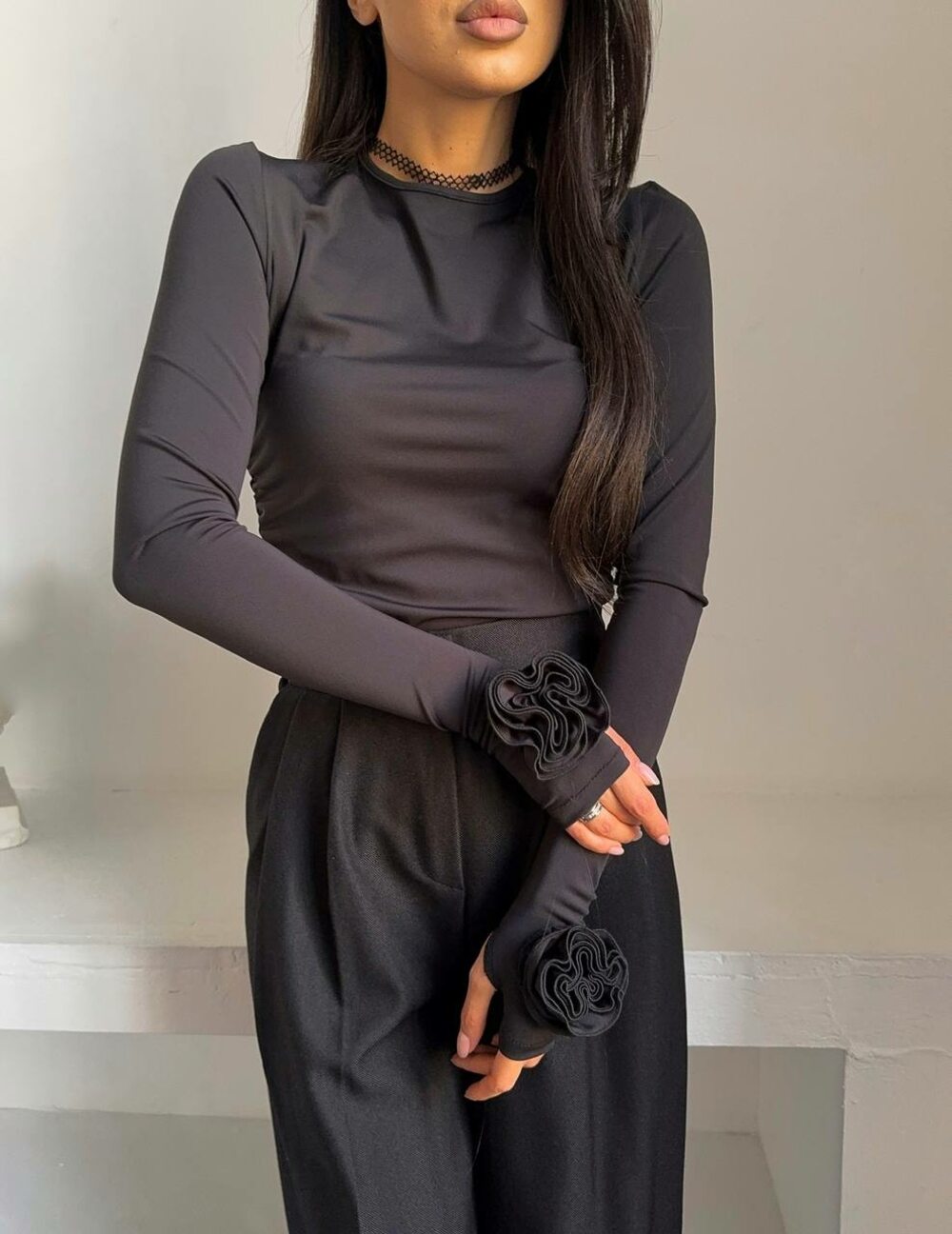 Брюки плаццо на высокой посадке, цвет черный