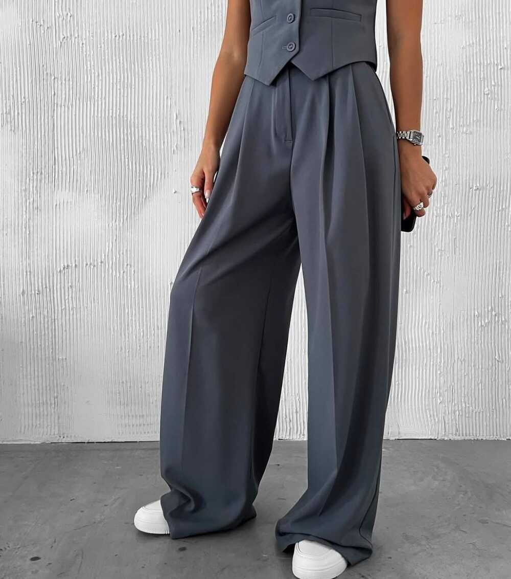 Костюм двійка, штани палаццо та жилет, колір графіт