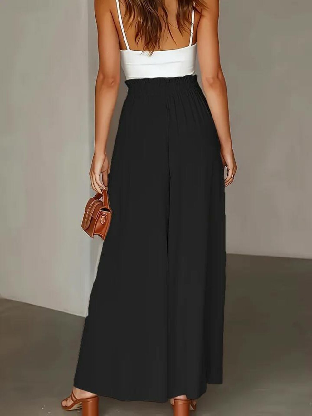 Штани палаццо на високій посадці, колір чорний