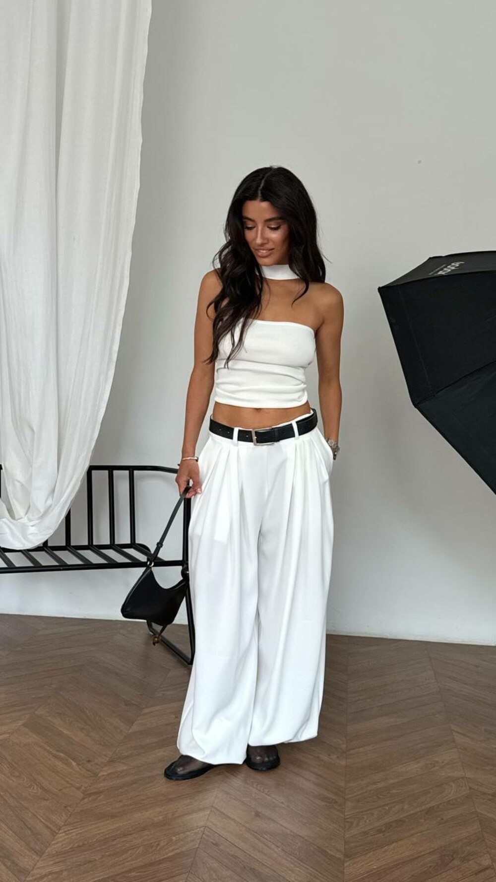 Штани палаццо з гумкою на поясі, колір білий