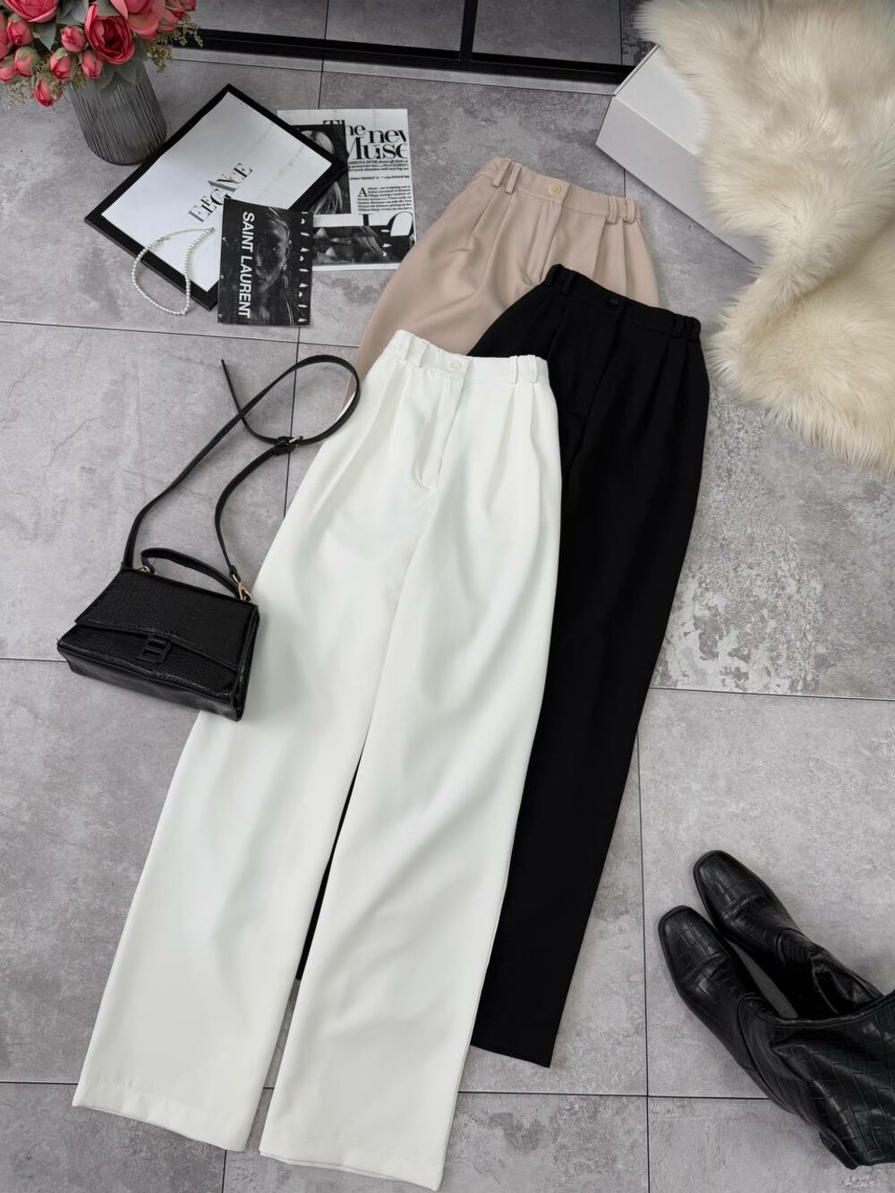 Штани вільного крою, колір молочний