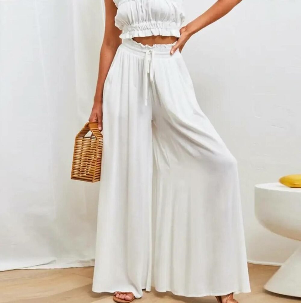 Брюки палаццо на высокой посадке, цвет белый