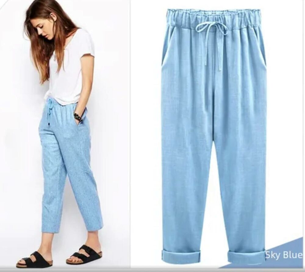 Літні штани з кишенями, колір блакитний