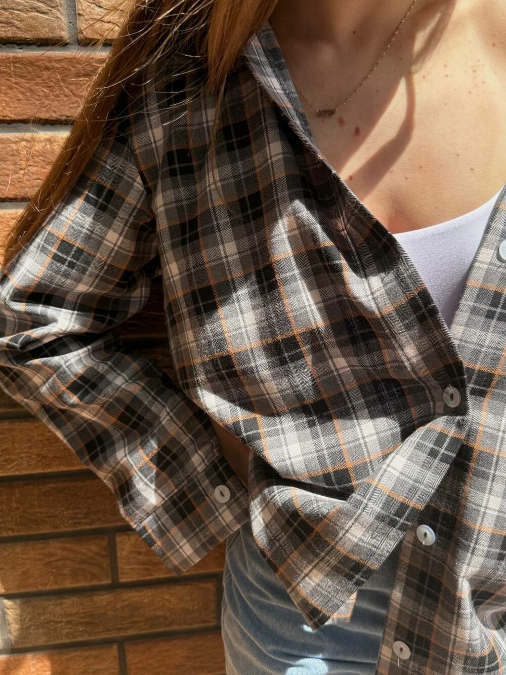 Сорочка в клітинку, сірий колір з жовтим