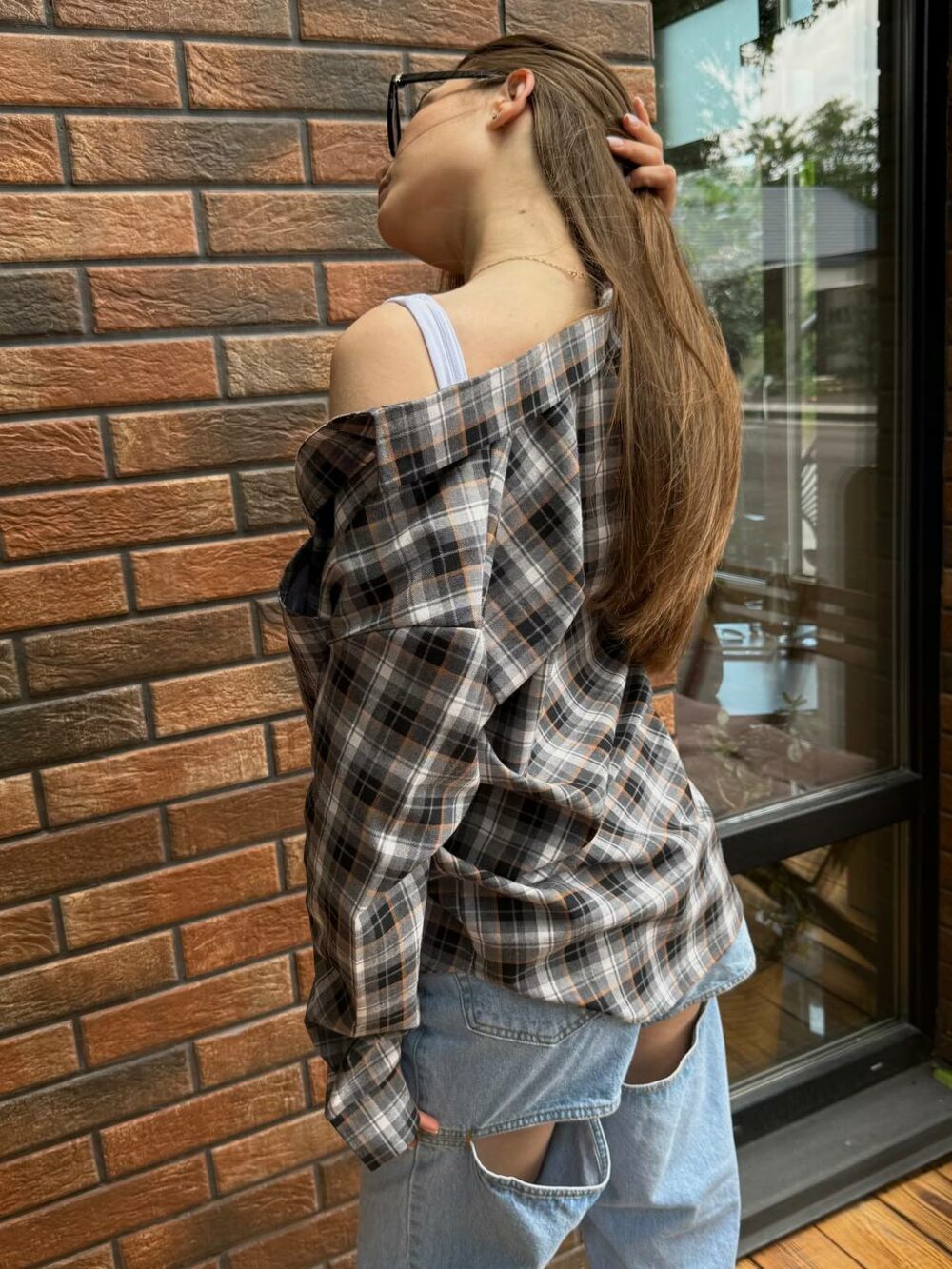 Сорочка в клітинку, сірий колір з жовтим