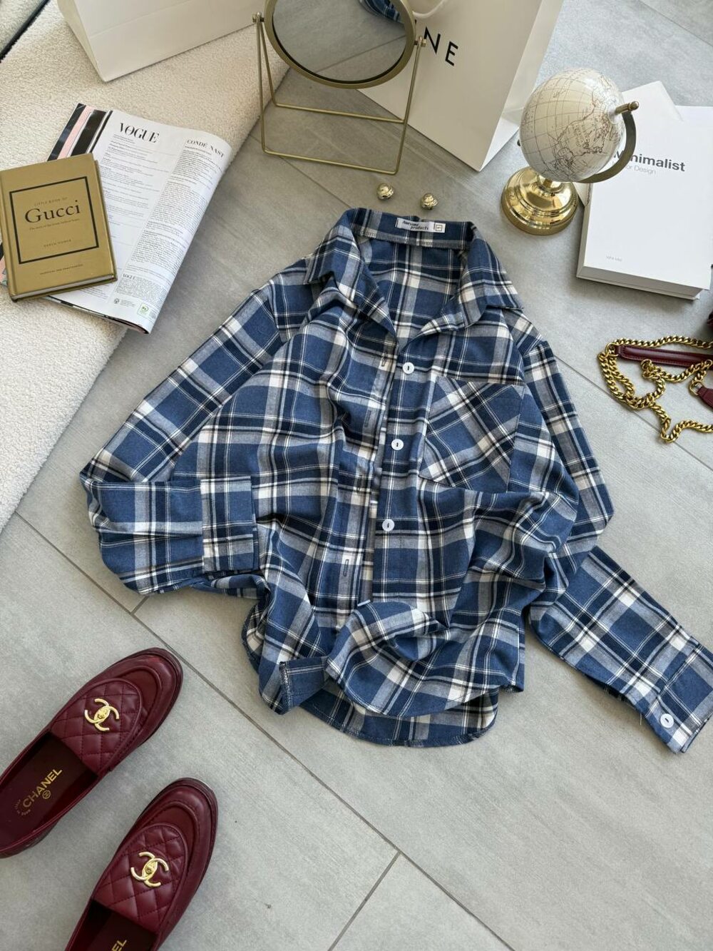 Сорочка в клітинку, колір джинс