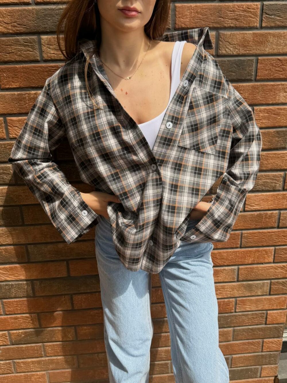 Сорочка в клітинку, сірий колір з жовтим