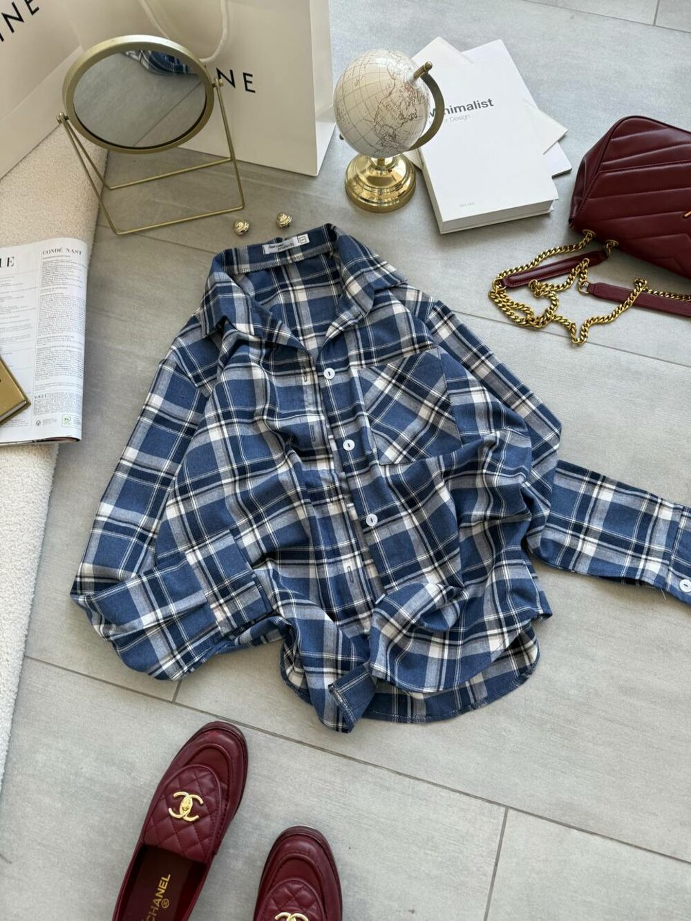 Сорочка в клітинку, колір джинс