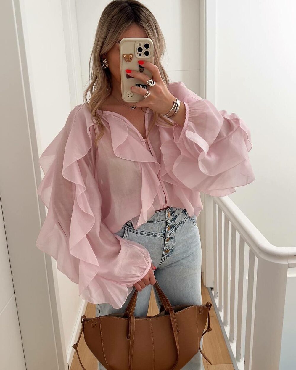 Шифонова блуза з рюшами, колір рожевий