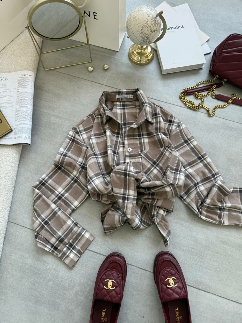 Сорочка в клітинку, колір бежевий