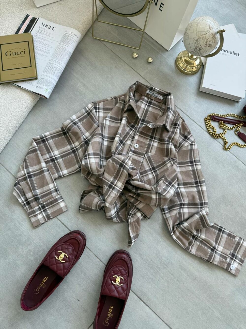 Сорочка в клітинку, колір бежевий