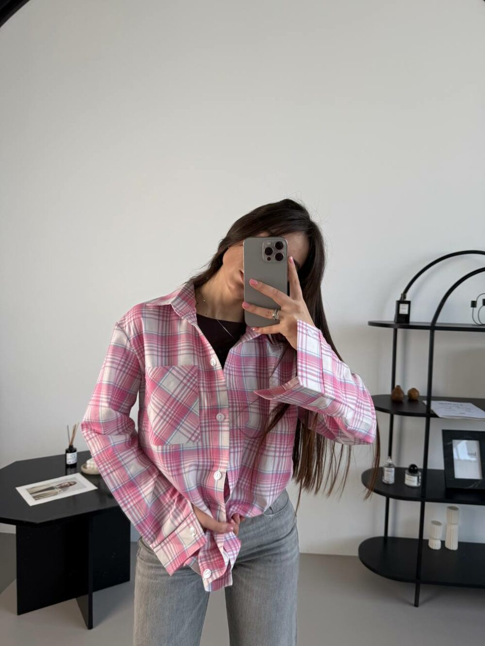 Сорочка вільного крою, колір світло-рожевий