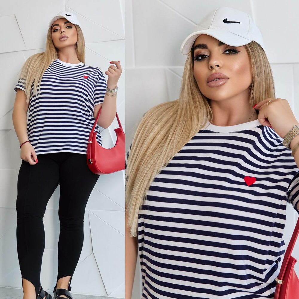 Футболка вільного крою в смужку, колір темно-синій