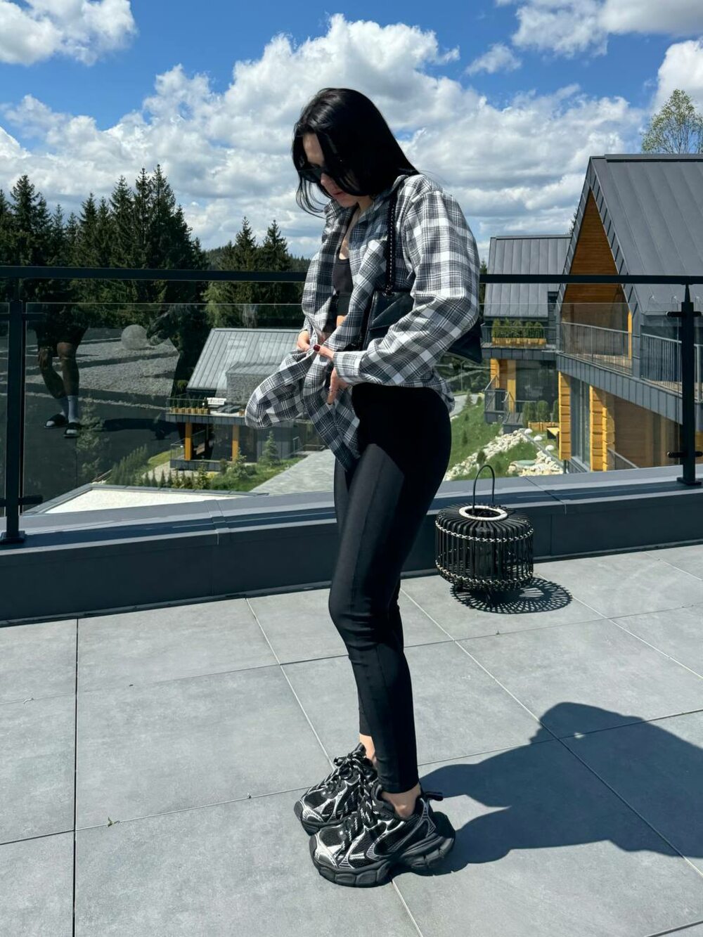 Сорочка в клітинку оверсайз, колір чорний