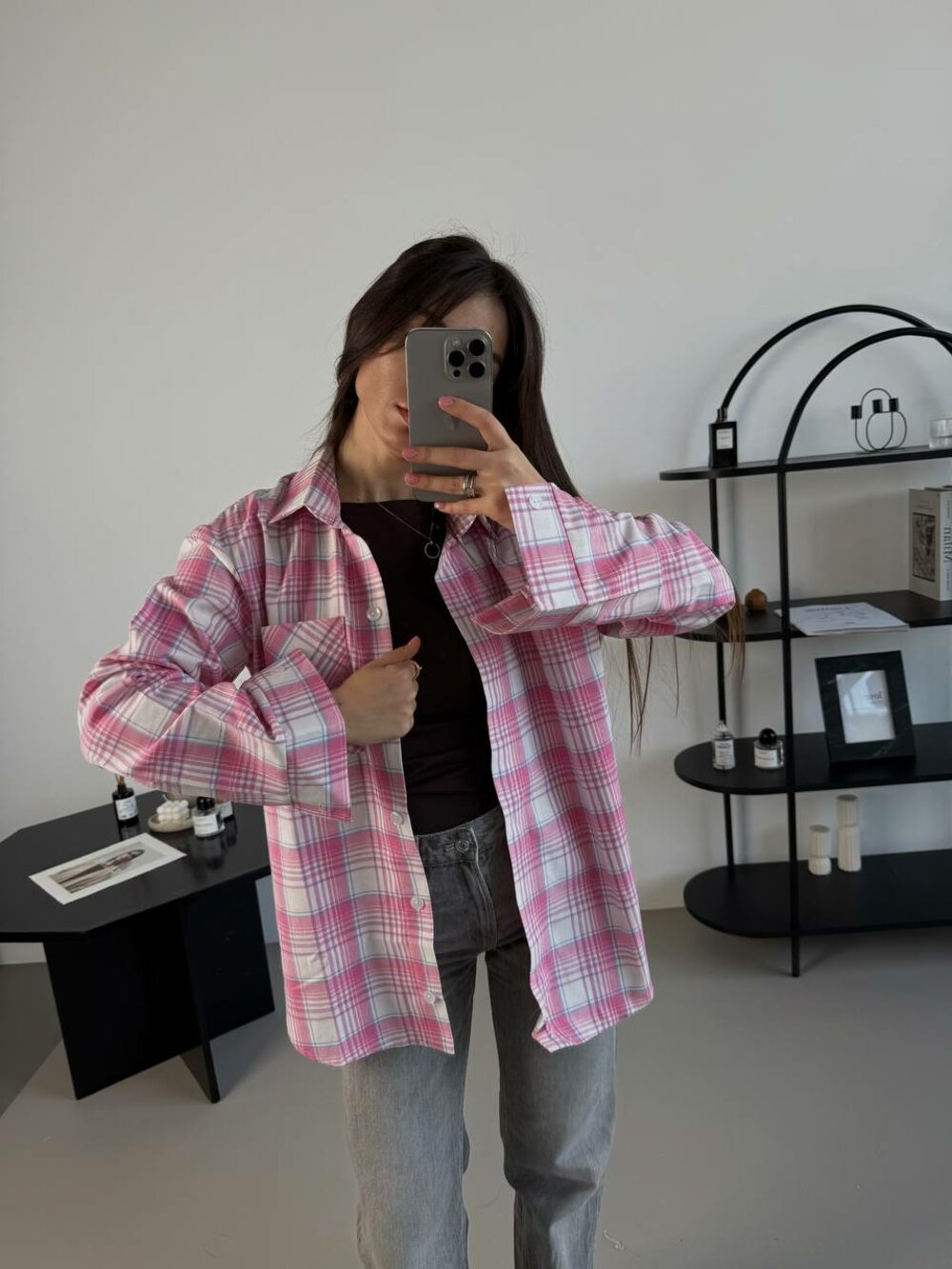 Сорочка вільного крою, колір світло-рожевий