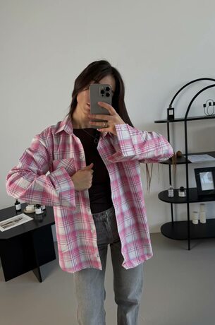 Рубашка свободного кроя, цвет светло-розовый