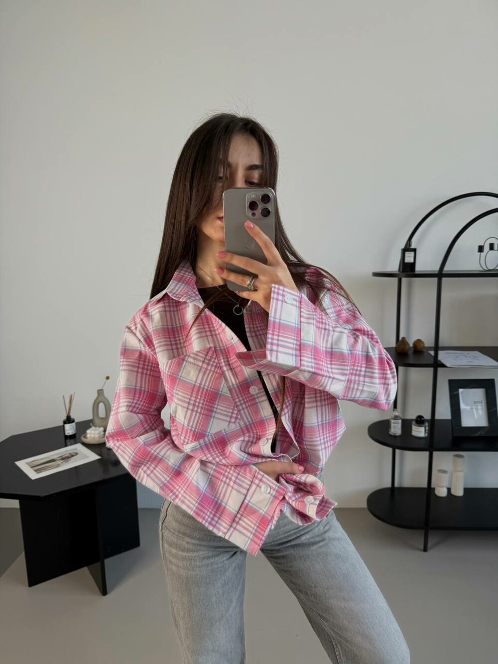 Сорочка вільного крою, колір світло-рожевий