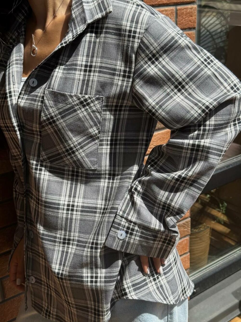 Сорочка в клітинку, сірий колір з чорним