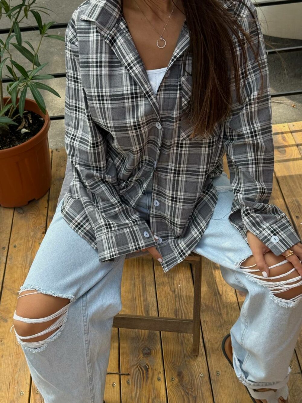 Сорочка в клітинку, сірий колір з чорним