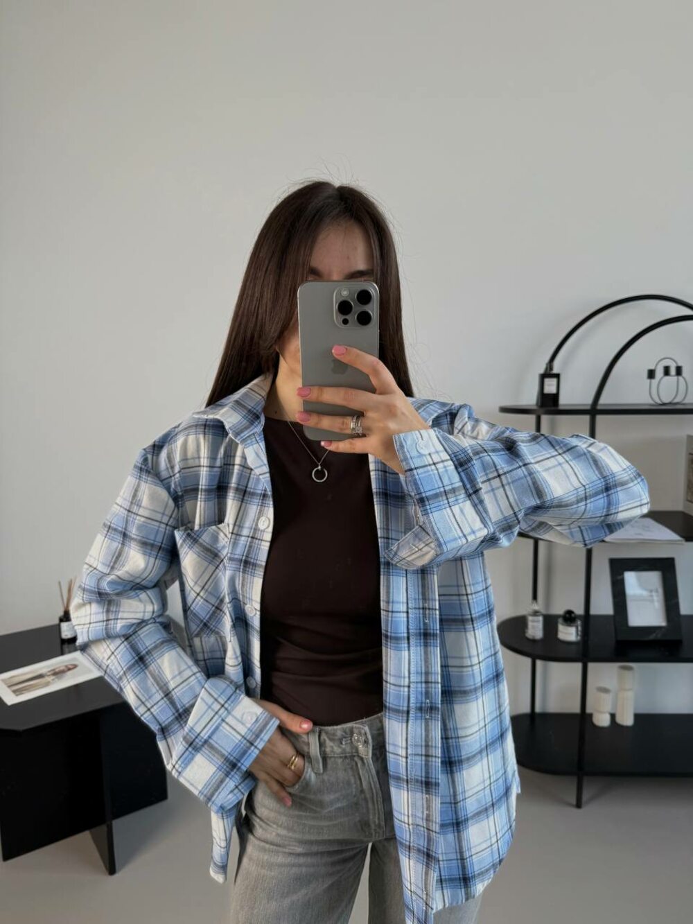 Сорочка вільного крою, колір блакитний