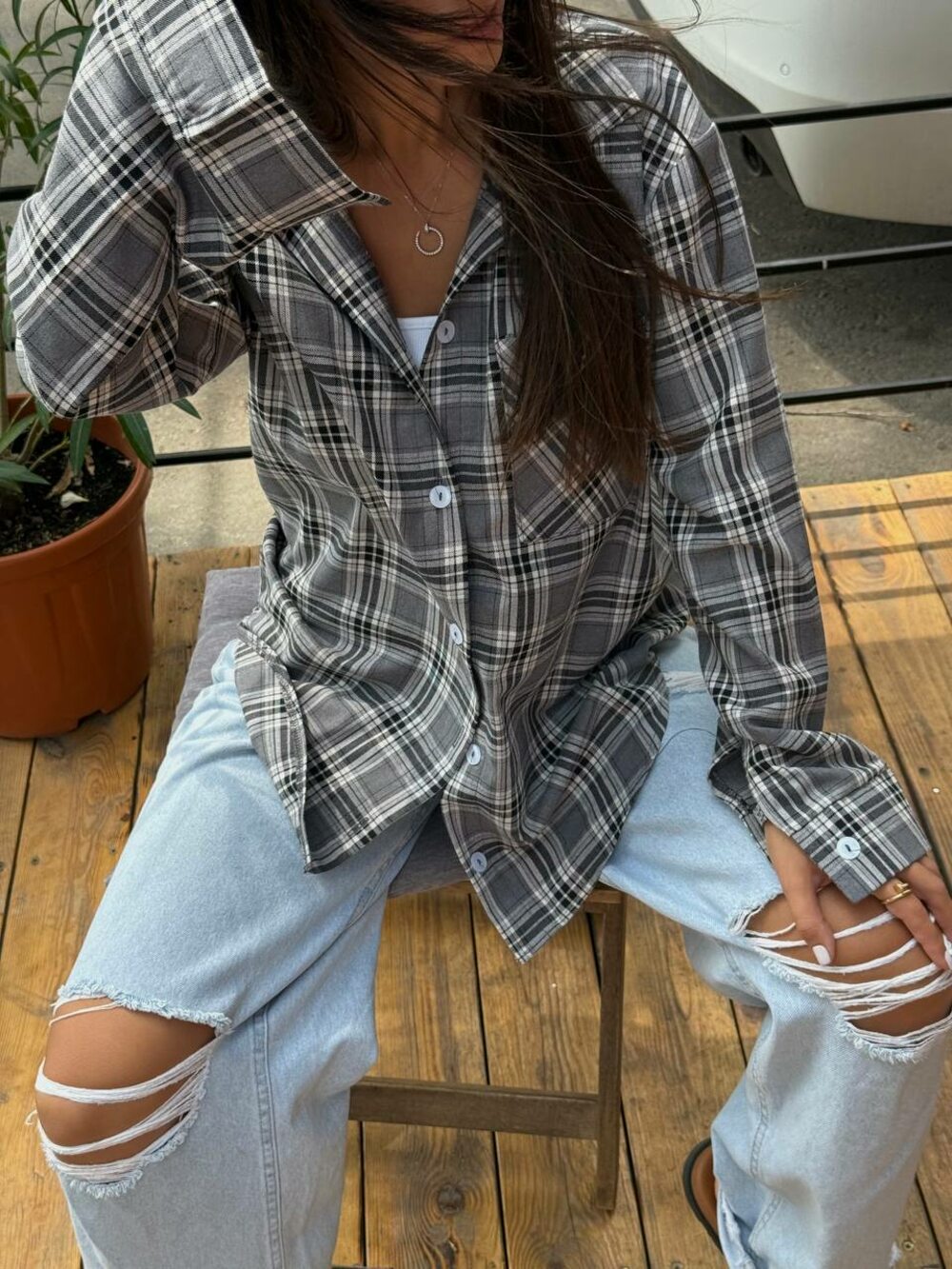 Сорочка в клітинку, сірий колір з чорним