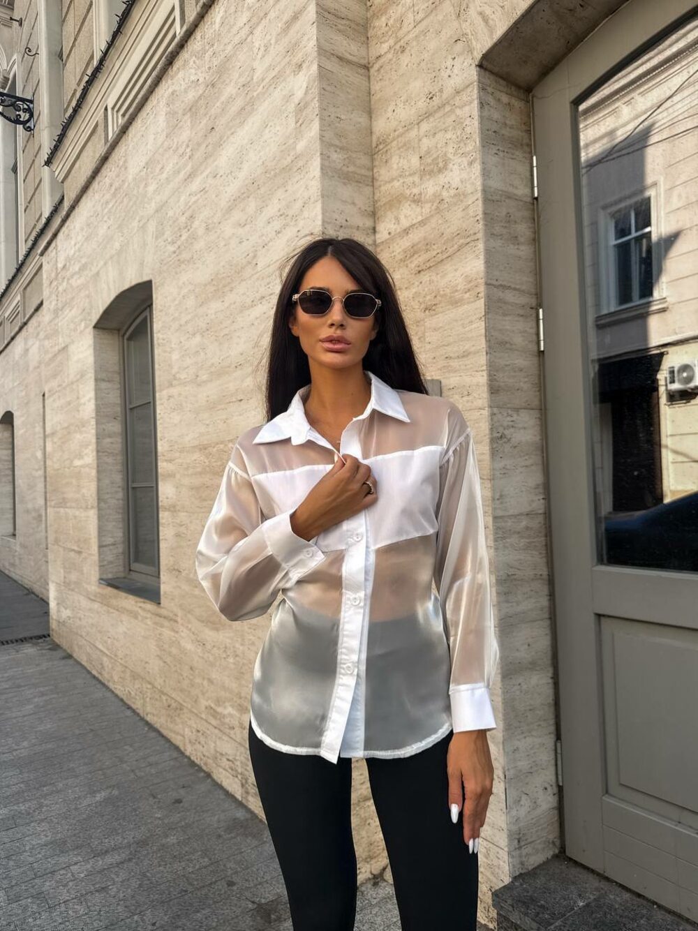 Блузка з довгим рукавом, колір білий