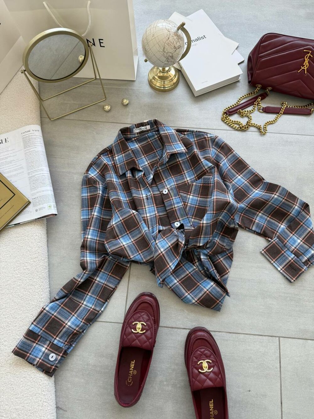 Сорочка у клітинку, колір шоколад з джинсовим