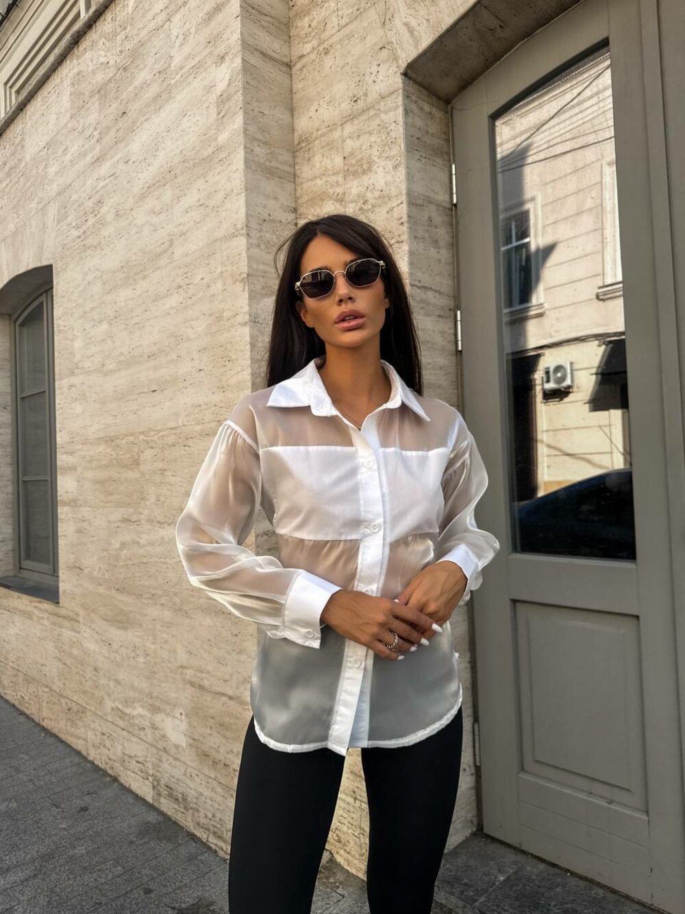 Блузка з довгим рукавом, колір білий