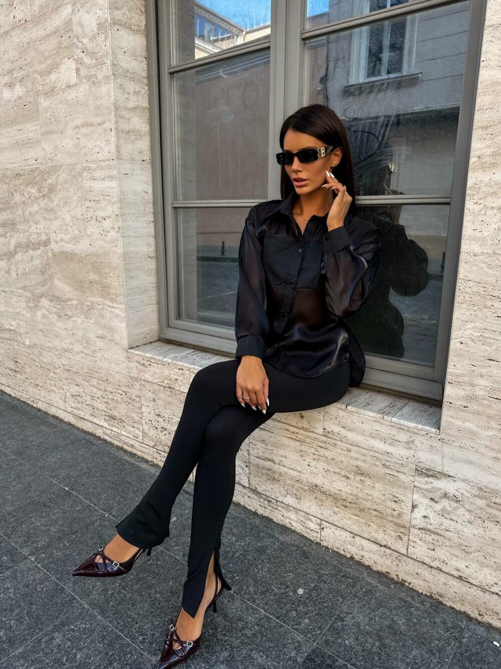 Блузка з довгим рукавом, колір чорний