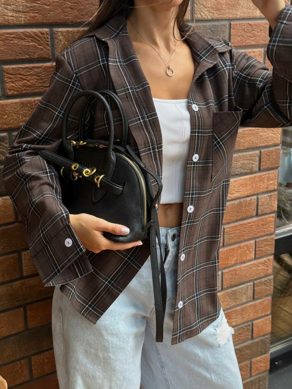 Сорочка в клітинку, колір шоколад