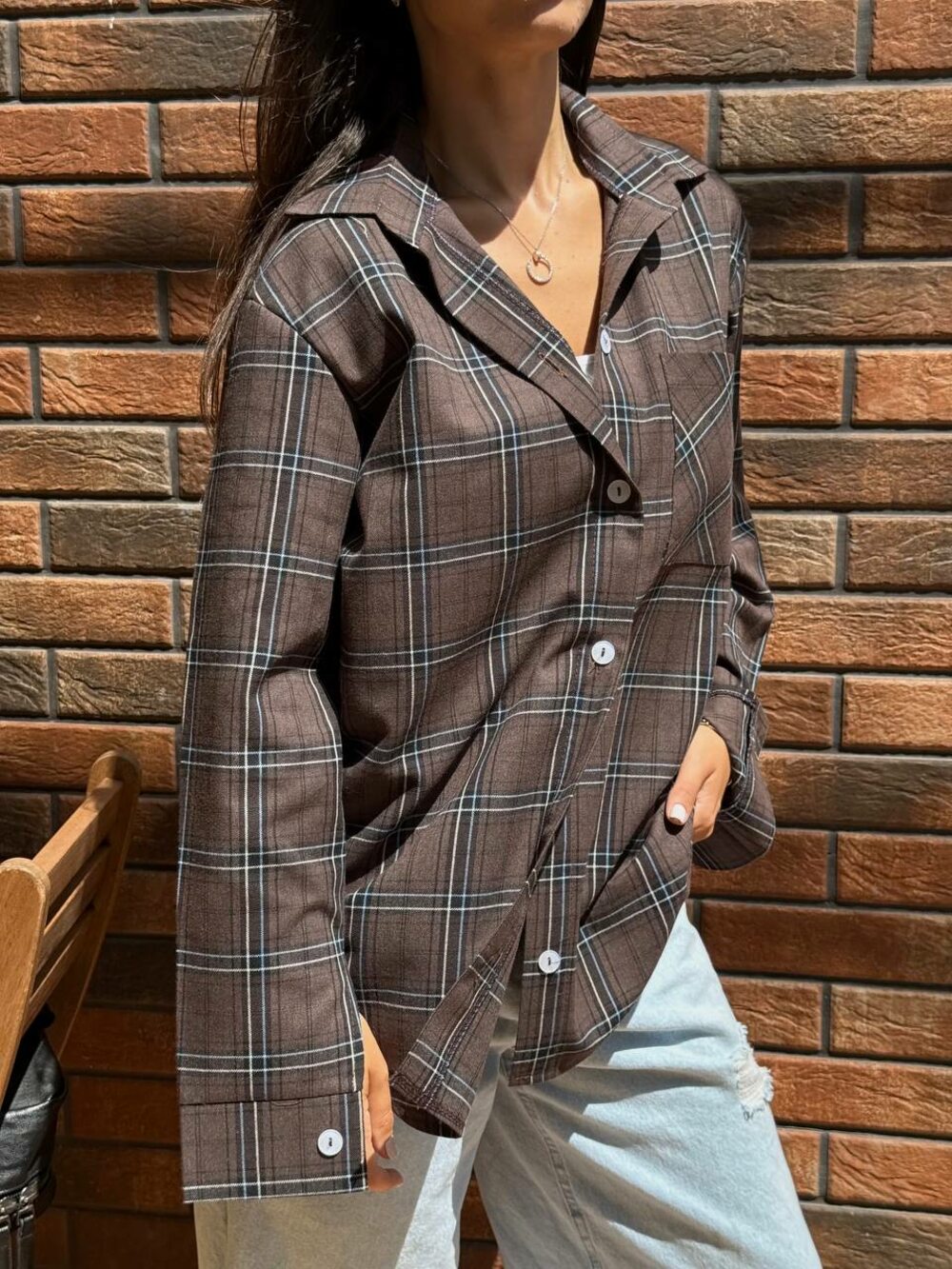 Сорочка в клітинку, колір шоколад