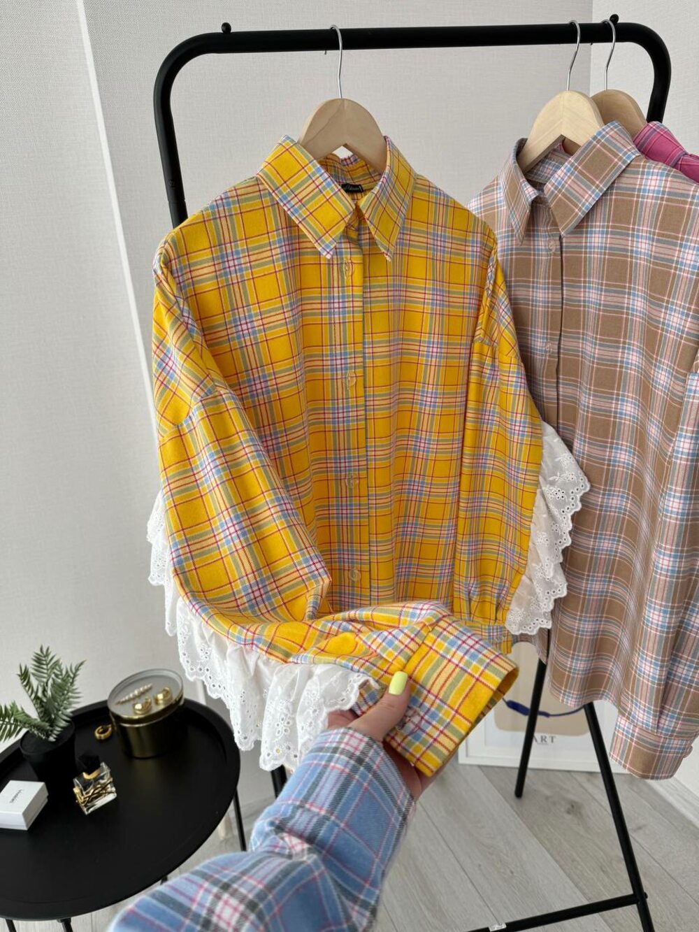 Оверсайз рубашка с рюшами, цвет лимонный