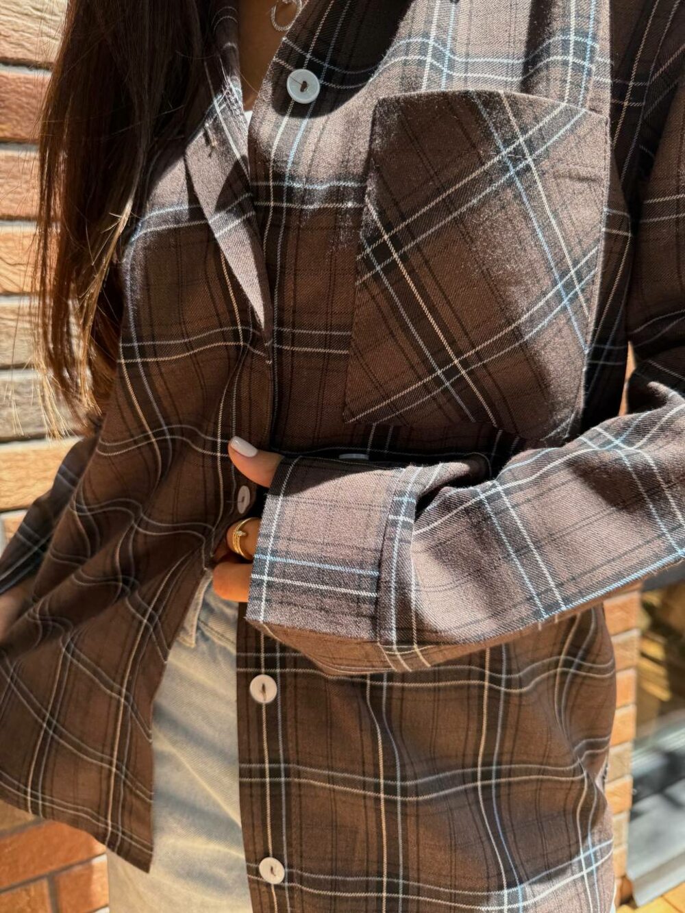 Сорочка в клітинку, колір шоколад