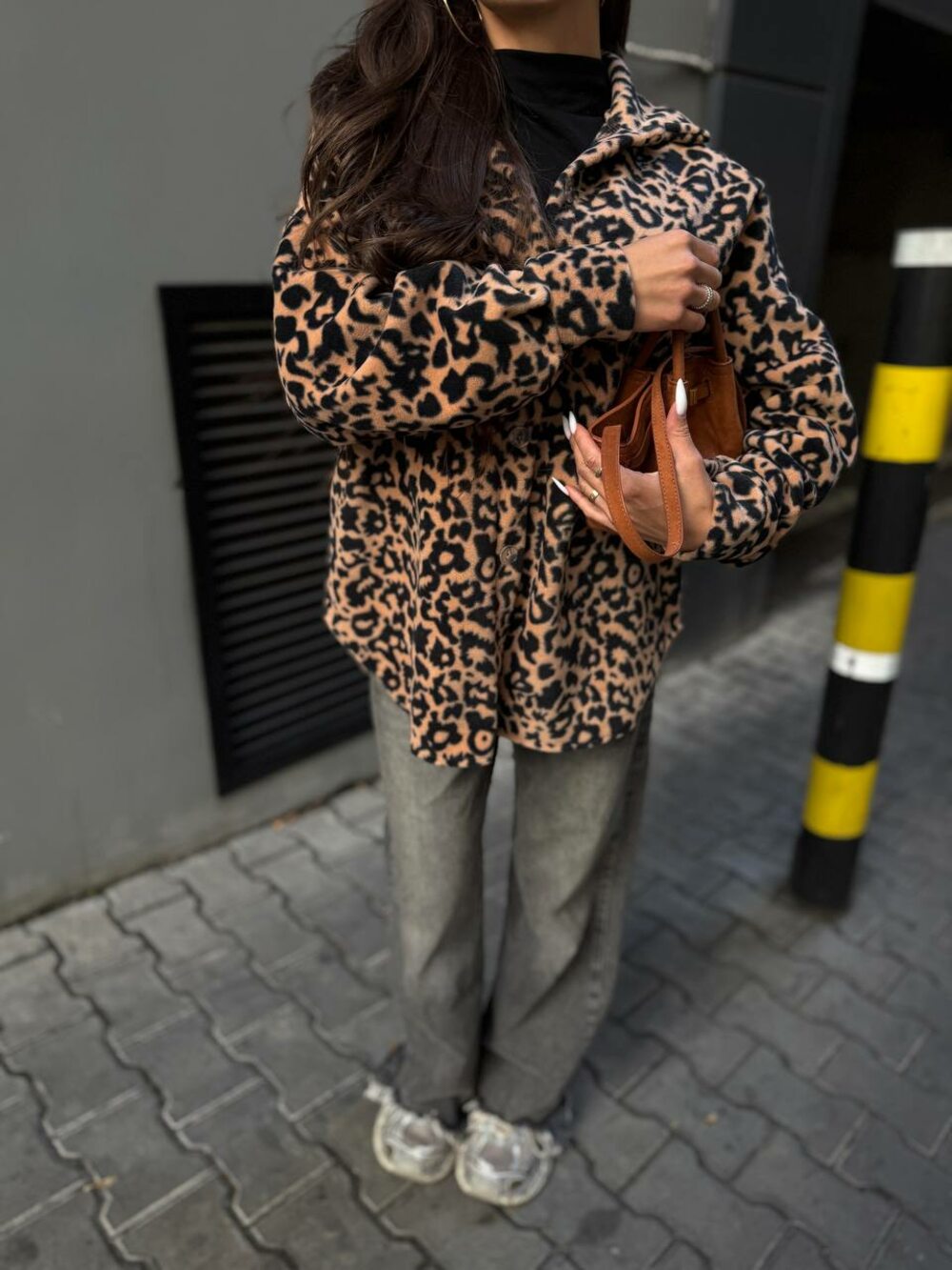 Флісова сорочка з леопардовим принтом, колір коричневий