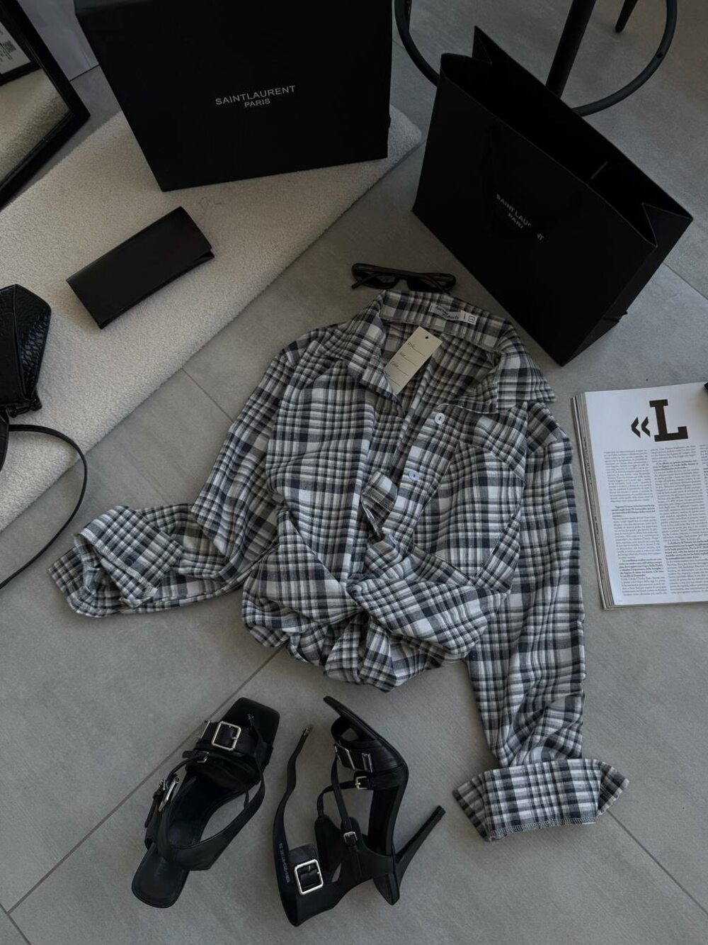 Сорочка у клітинку, колір сірий