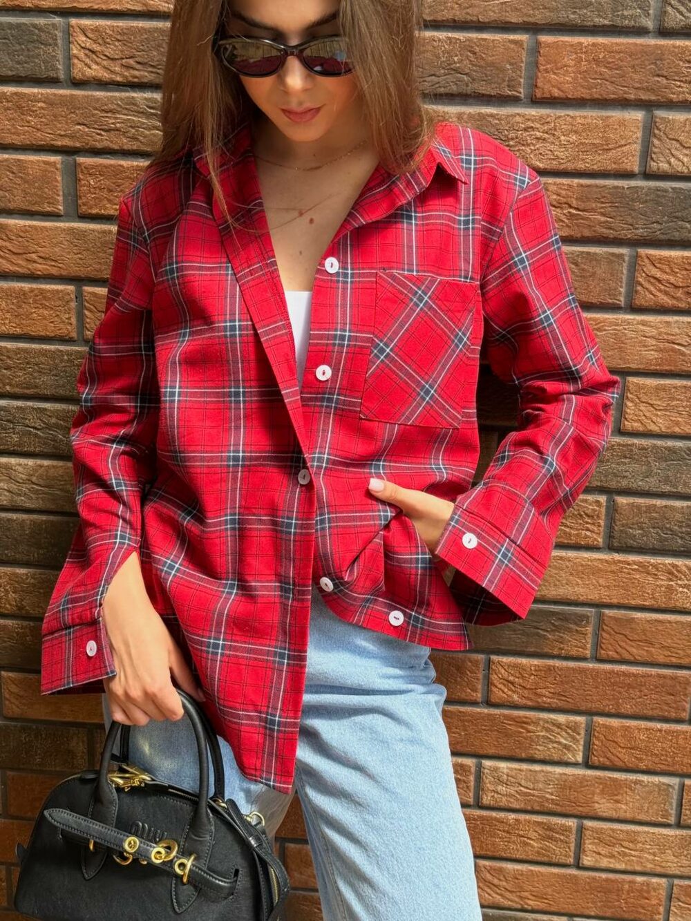 Сорочка у клітинку, колір червоний