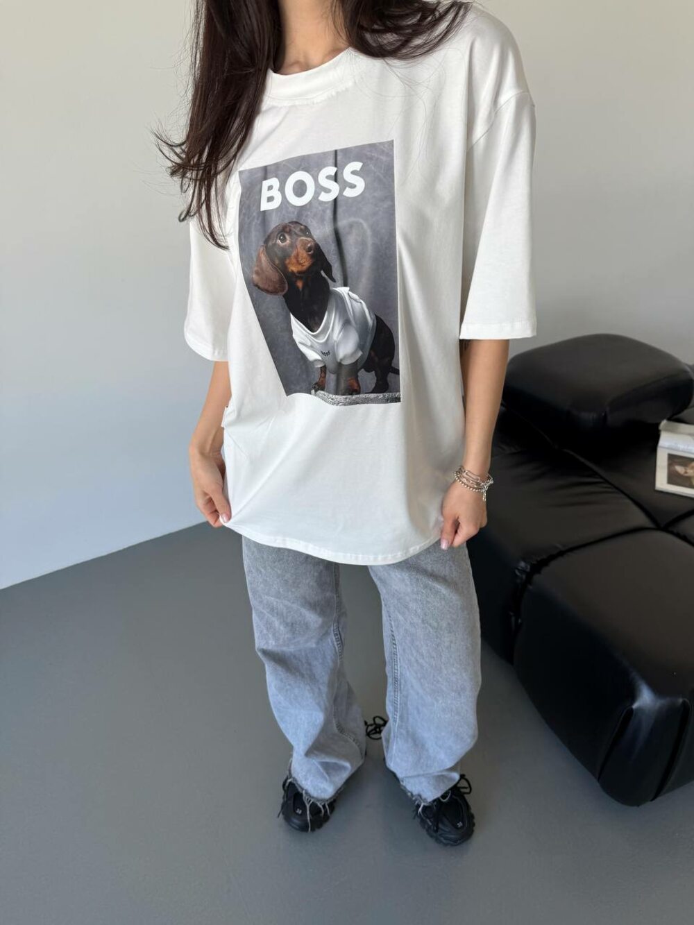 Футболка с принтом, цвет молочный